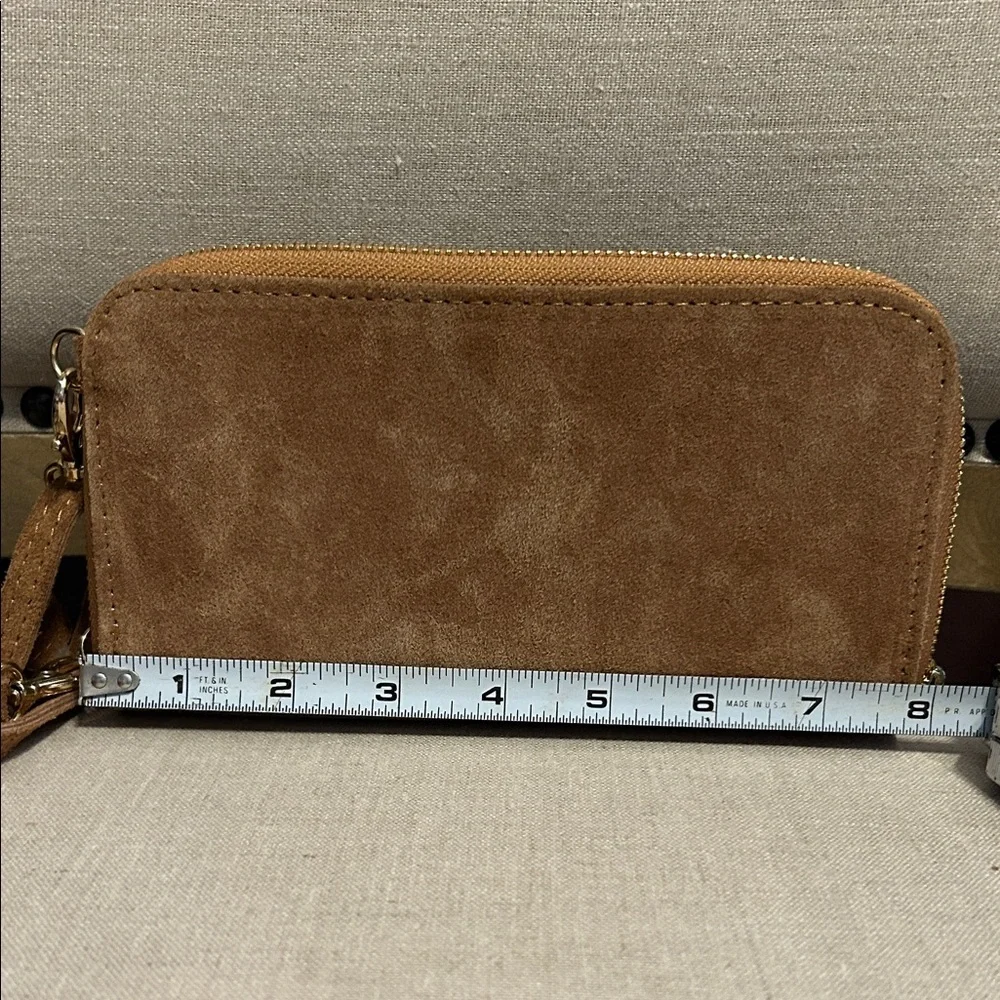 Brown Suede Coastal Cowgirl Studded Wallet with Shoulder Strap